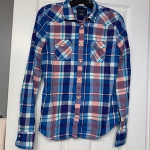 Long sleeve plaid AE blouse